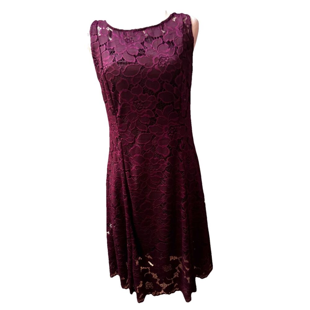 Sleeveless Lace A-Line Dress in Deep Burgundy